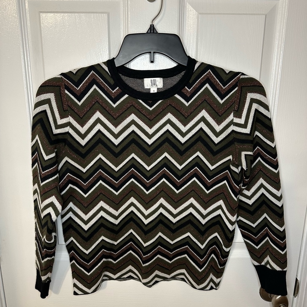 YAL New York Chevron Wave Sweater Size S Olive NWOT